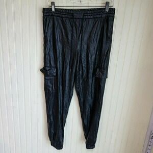 One By Chapter One Pants Womens S Black Faux Leather Jogger Cargo Pockets